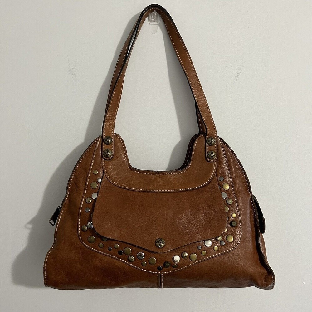 Patricia Nash Ergo Studded Bag Boho Western Coastal Cowgirl  Brown Leather/studs